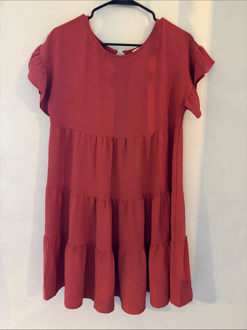 She + Sky Rust Tiered Short-Sleeve Ruffle Dress
